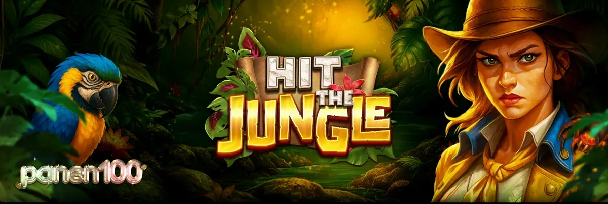 Pemandangan hutan misterius dengan simbol kuno di slot Hit the Jungle